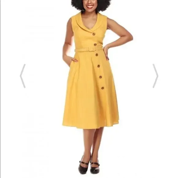 NWT - Collectif x ModCloth Sara Swing Dress – Mustard – Size 3XS - Picture 3 of 6